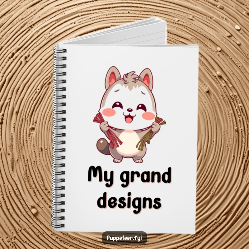 Funny notebook with a cheerful animal character holding multiple strings, perfect for planning tasks and organized note-taking.