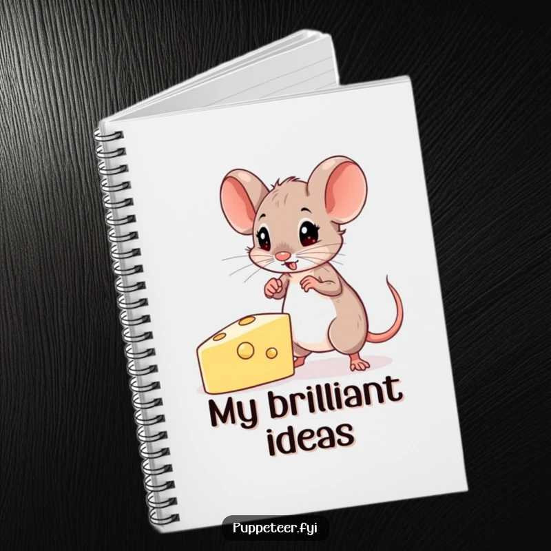 Funny Mouse Notebook with a determined mouse guiding a cheese-shaped puppet, perfect for jotting down plans and strategic ideas.