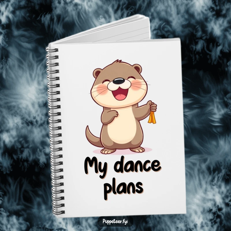 Funny Otter Puppet Dancer Notebook with a cheerful otter joyfully animating a puppet, a humorous gift for writers.