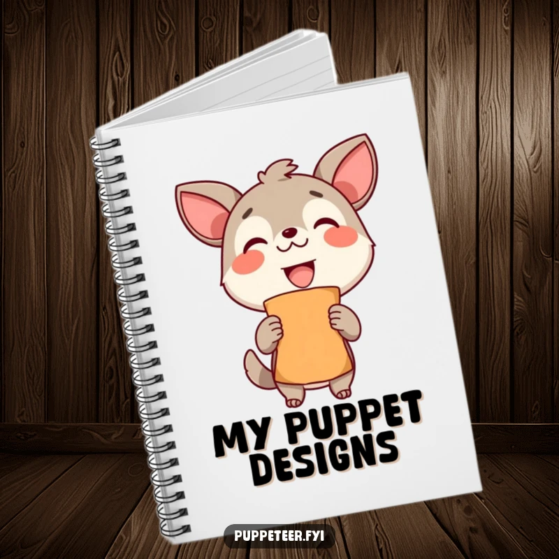 Funny Notebook: A delighted animal proudly holds a finished puppet, perfect for jotting down creative accomplishments.
