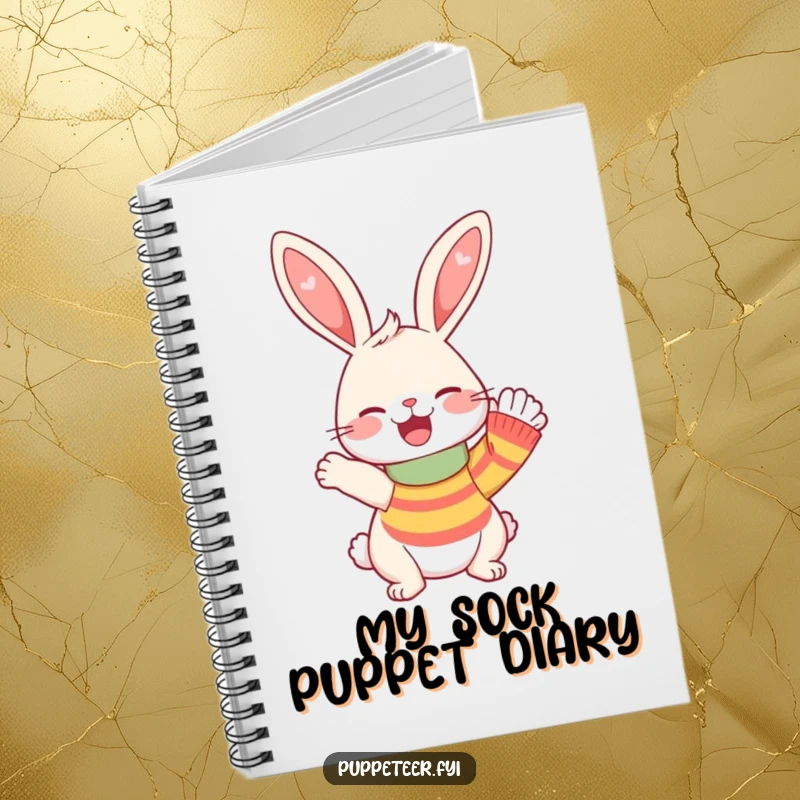 Funny Notebook with a giggling rabbit and a sock puppet waving, ideal for jotting down notes with cheerful humor.