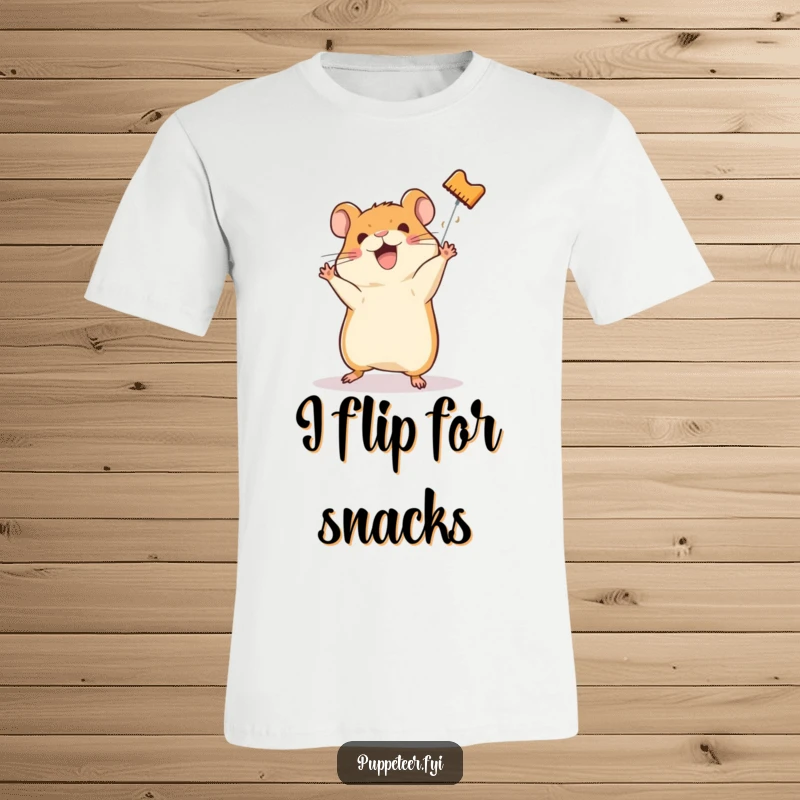 Funny t-shirt design of a happy hamster coaching a hamster puppet to execute a perfect somersault, full of action.