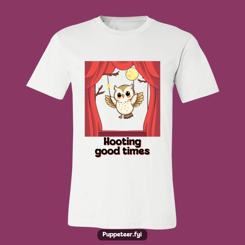 Playful Owl Puppet Master T-Shirt: Moon Soars with Skill!