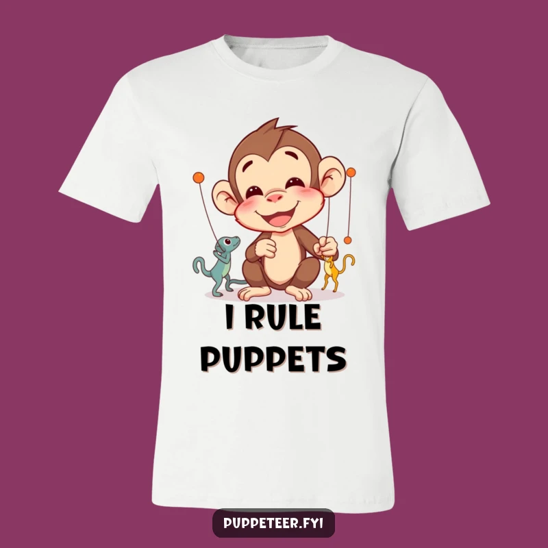 Funny Monkey Puppet Master T-Shirt: Delighted Character's Intricate Puppet Control Tee