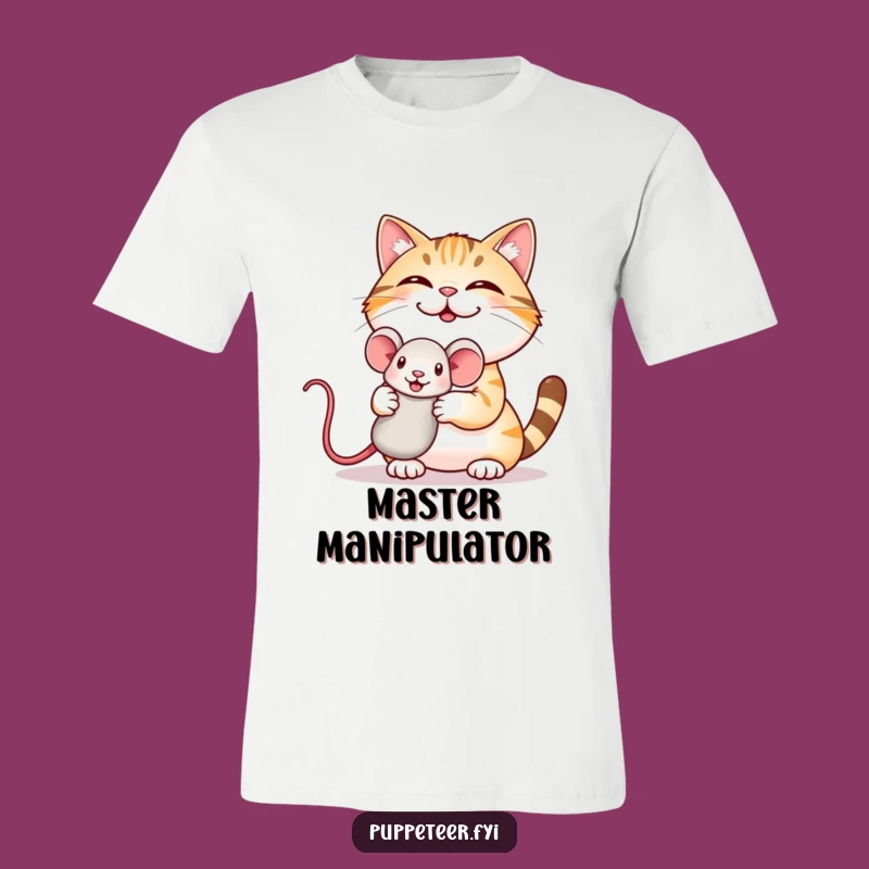 Funny Cat Puppet Master T-Shirt: Giggling Cat, Hilarious Show!