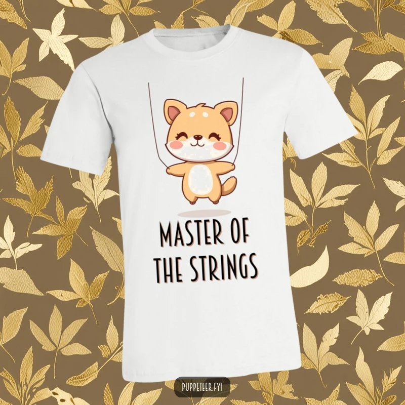 Funny T-Shirt: An adorable animal character is depicted controlling a puppet's movements with two strings, creating a humorous scene of play.