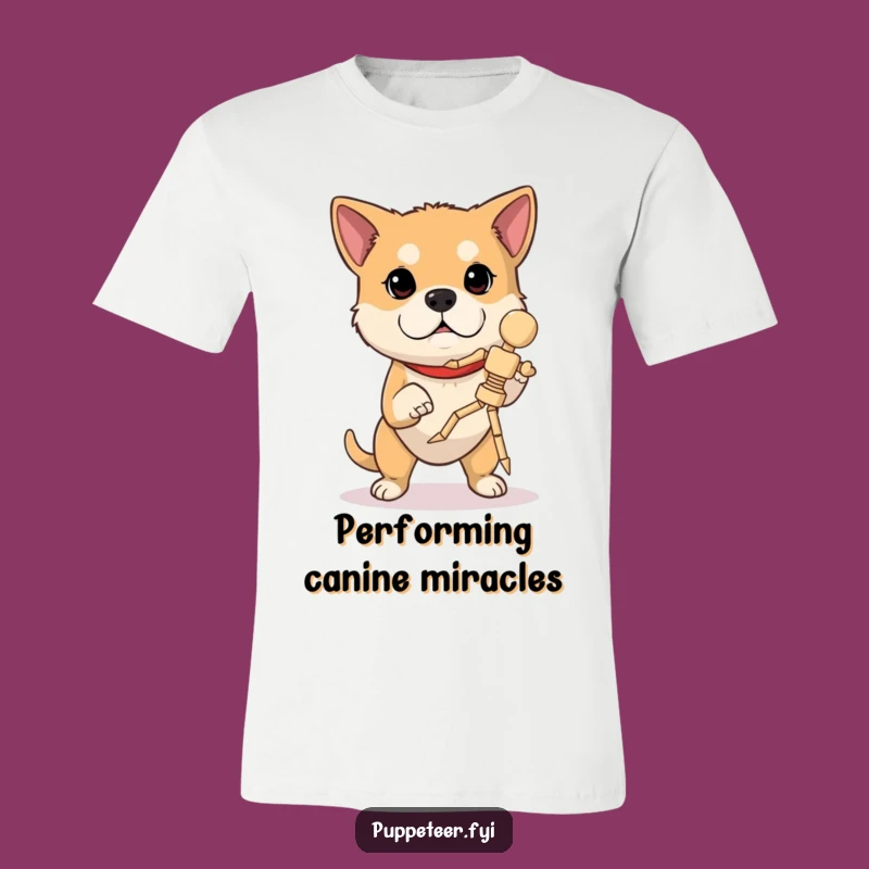 Funny Determined Dog Marionette T-Shirt: Concentrating Canine Tee for Skillful Style