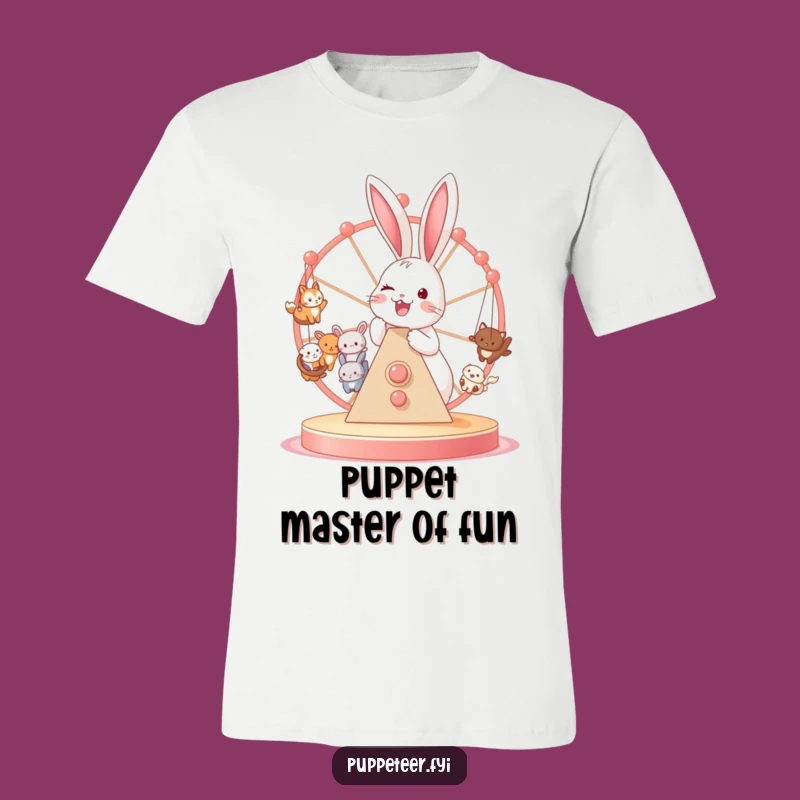 Funny Bunny on Ferris Wheel T-Shirt: Joyful Animal Puppet Operator Tee