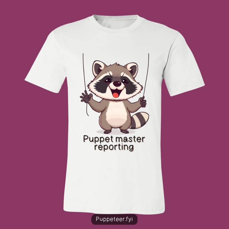 Funny Raccoon Puppet Master T-Shirt - Quirky Animal Graphic Tee