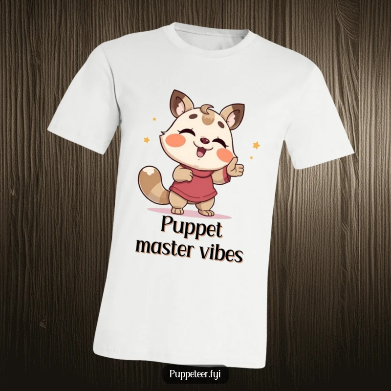 Funny T-Shirt: A giggling animal masterfully directs a puppet in a hilarious, exaggerated dance, showcasing pure comedic delight.