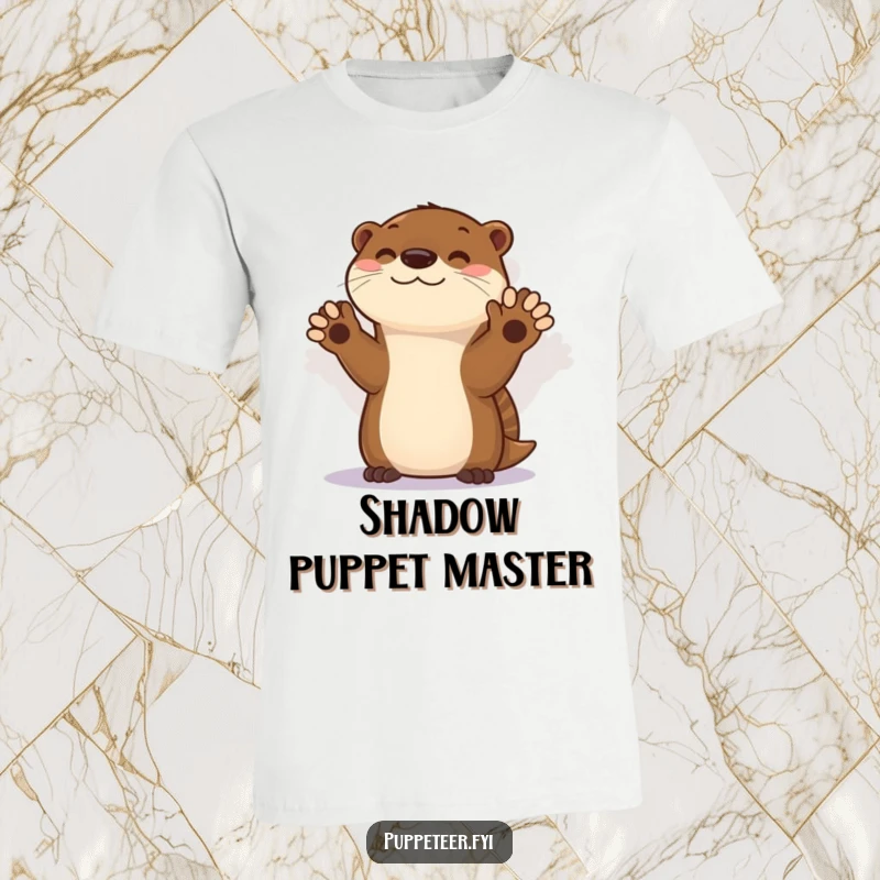Funny t-shirt showcasing a clever otter engaged in an imaginative shadow puppet show, bringing whimsical humor to your wardrobe.