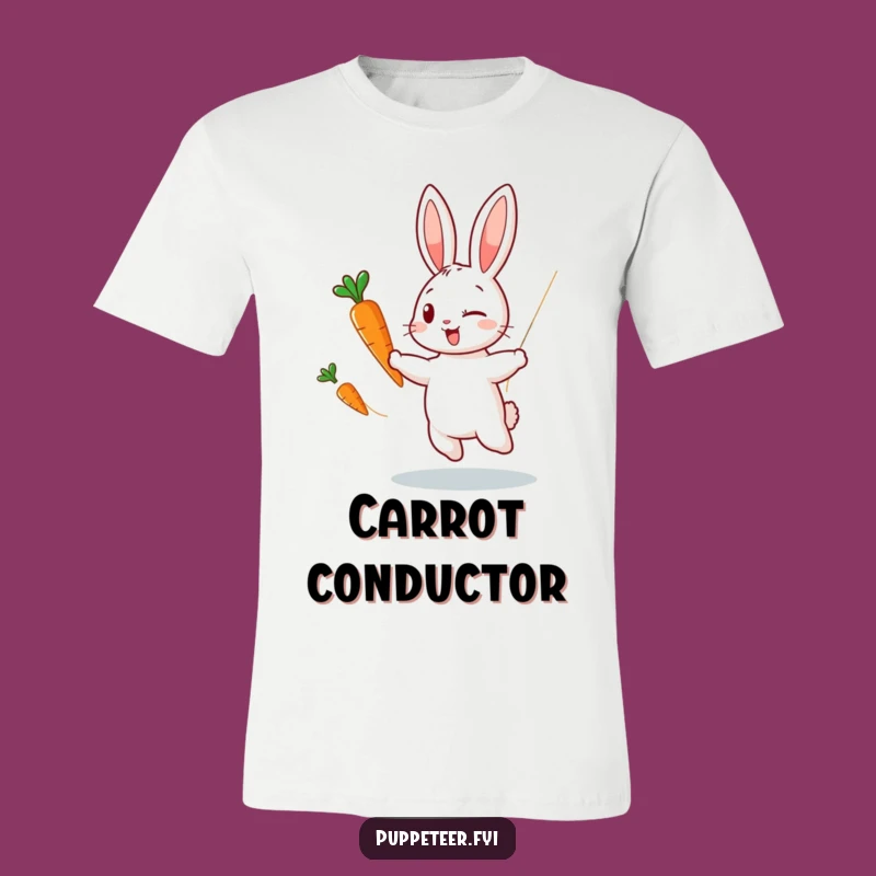 Witty Rabbit Carrot Puppet T-Shirt: Dancing Veggies Fun!