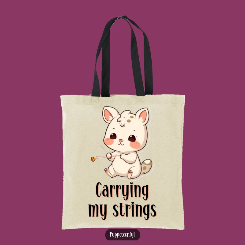 Funny Animal Puppet Show Tote Bag - Cheerful Character Focused on Strings Art