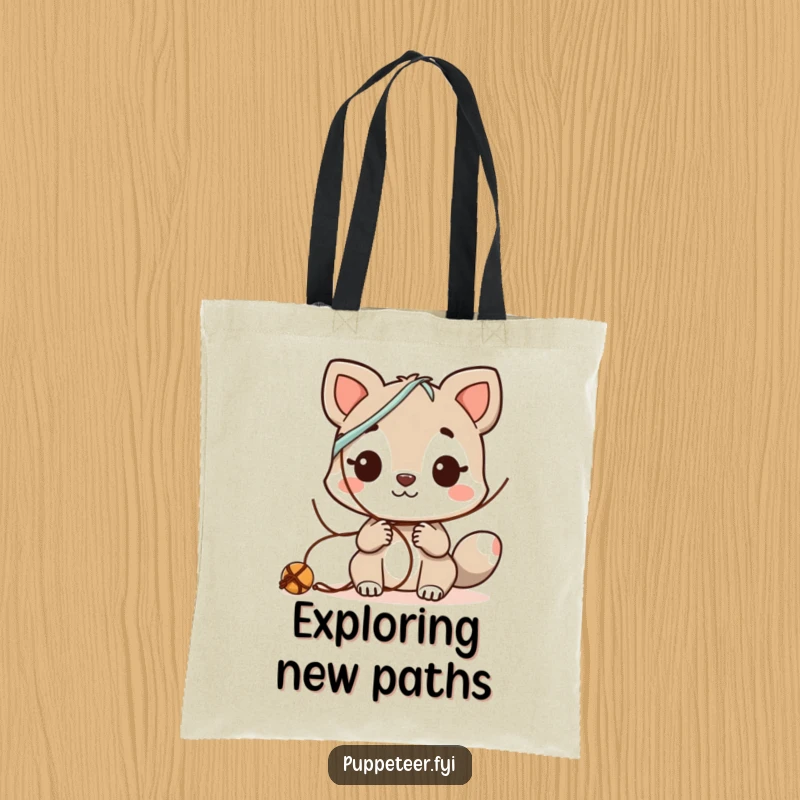 Funny Tote Bag: Curious animal character experimenting with different string combinations, a humorous and practical accessory.