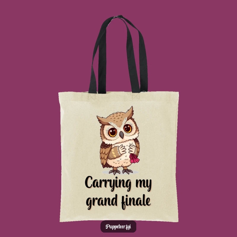 Funny Owl and Puppet Bow Tote Bag: Carry Your Theater Love