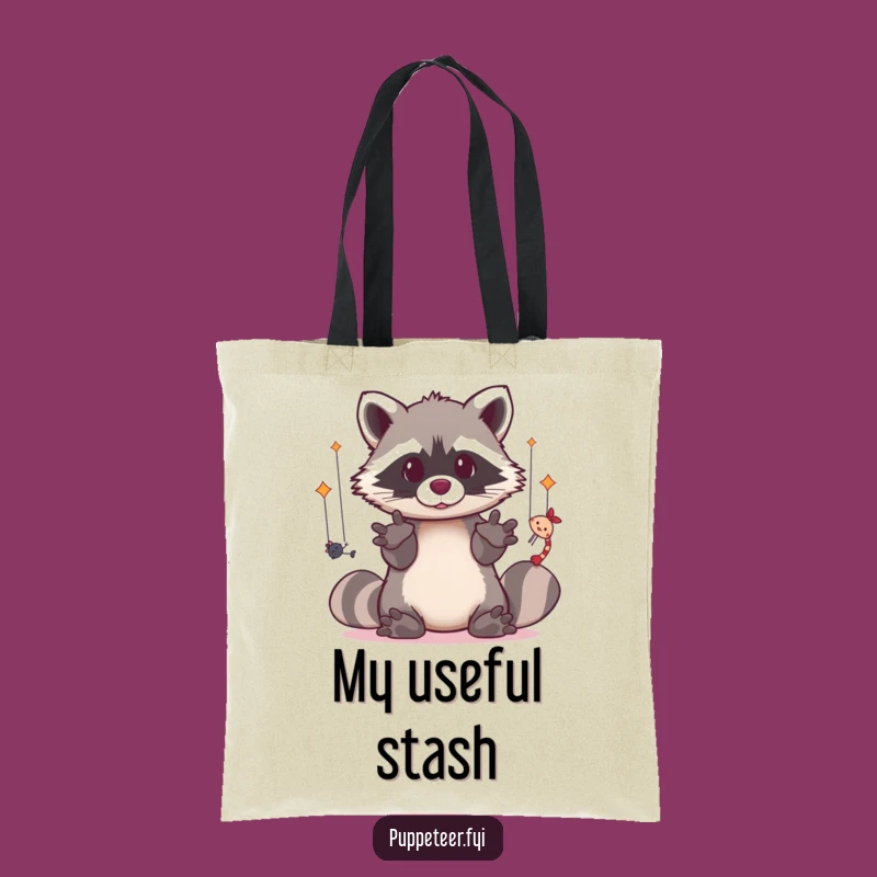 Funny Puppet Master Raccoon Tote Bag: Carry Your Creations with This Cute Kawaii Bag